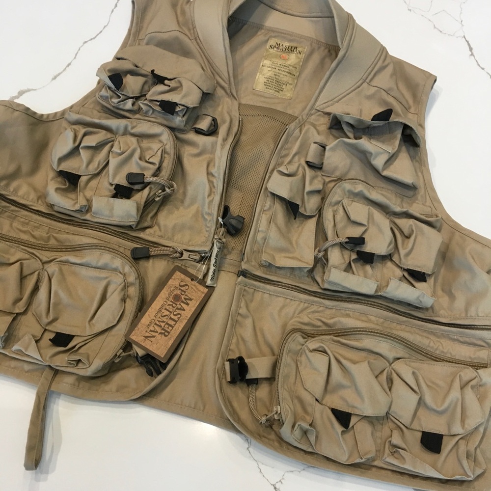 Master Sportsman XL New Khaki Fishing Vest Multiple Pockets Hunting